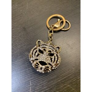 Tiger Face Keychain Bejeweled Rhinestone Purse Jewelry Bling Clip Key Ring
